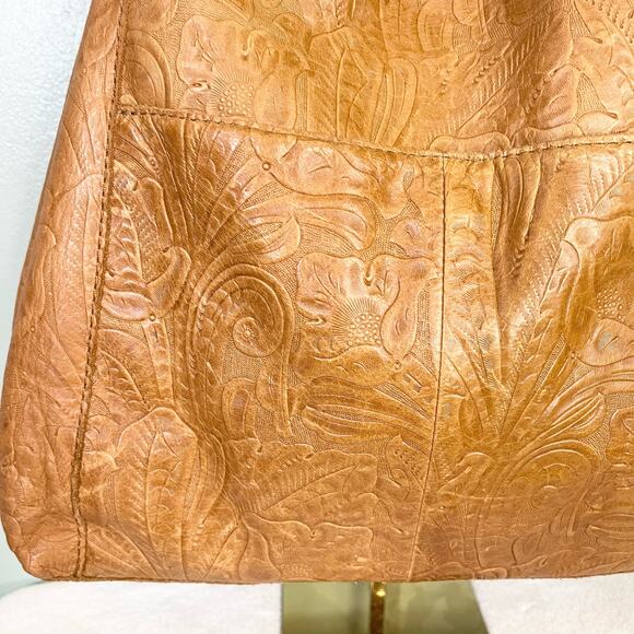 American Leather Co Liberty Shopper Leather Floral Shoulder Tote Bag - Picture 6 of 10